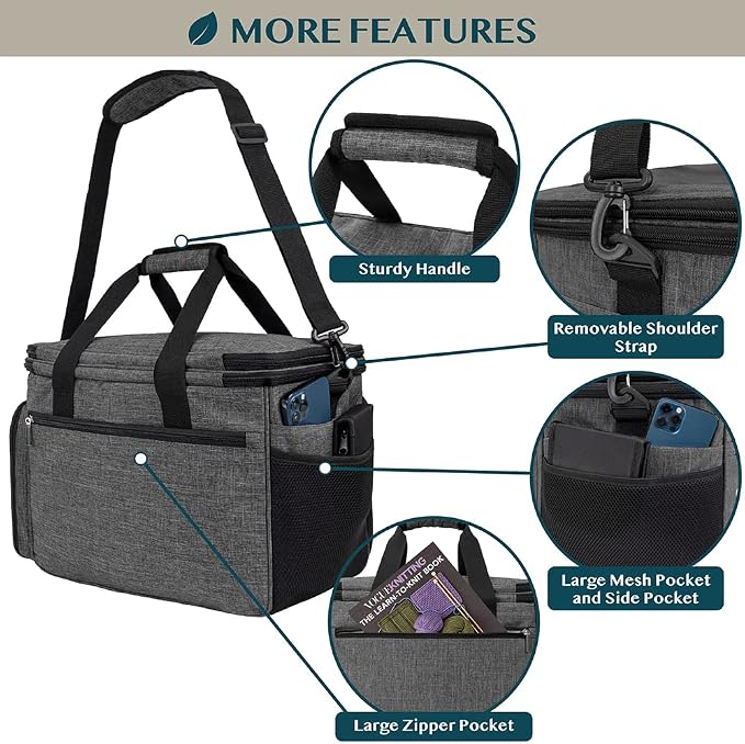 Pavilia Knitting Bag - Large Yarn Storage Tote, Crochet Organizer, Knitting Project Bag, Charcoal Grey