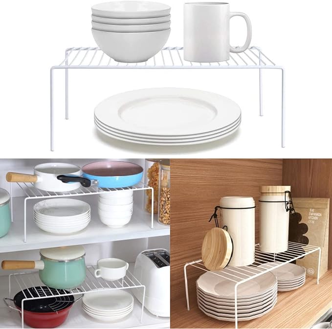 Kitchen Cabinet Shelf Organizer Set of 6, Medium (13 x 9.4 inch) Metal Wire Pantry Storage Shelves, Dish Plate Racks for Cabinets, Freezer, Counter, Cupboard Organizers and Storage, White