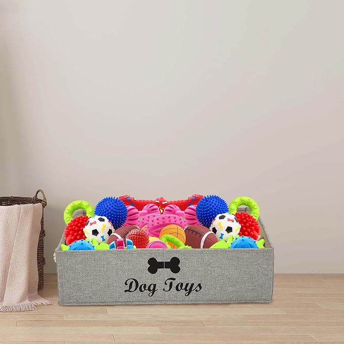 Morezi Large Dog Toy Bin Puppy Shallow Toy Basket Dog Toy Storage Perfect for Living Room Playroom Closet Home Organization - Light Brown Canvas