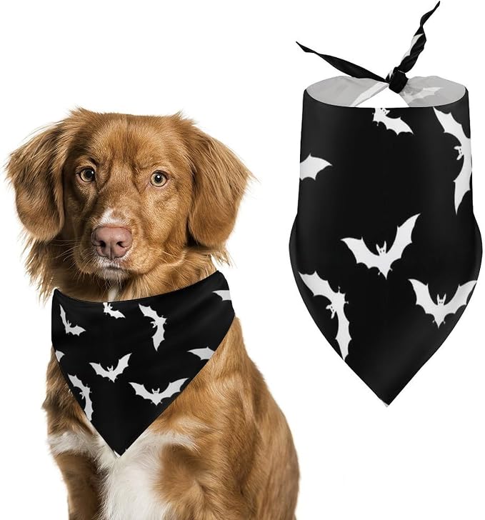 Adjustable Comfy Pets Triangle Scarf for Small, Medium, Large Dogs and Cats Running, Walking, Outdoor Activities Use (Bats Halloween Goth)