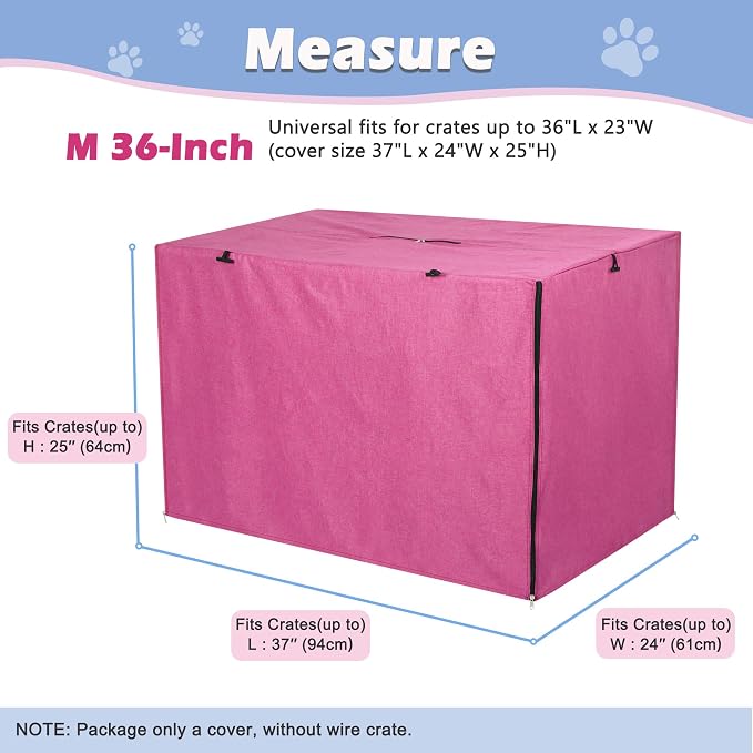 Deblue Dog Crate Cover, Durable Polyester Indoor Pet Kennel Cover | Fit for 1 2 Doors Standard Wire Cage 36.0"L x 23.0"W x 25.0"H Pink