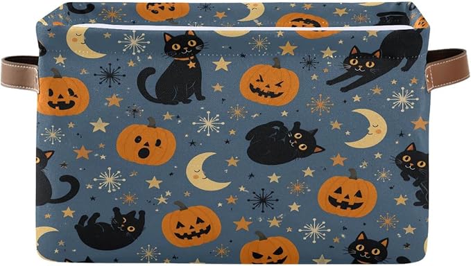 Kigai Storage Basket, Fabric Collapsible Closet Organizer Bin | Halloween Pumpkins Waterproof Foldable Canvas Basket with Handles for Shelves, Nursery, Closet, Bedroom & Bathroom