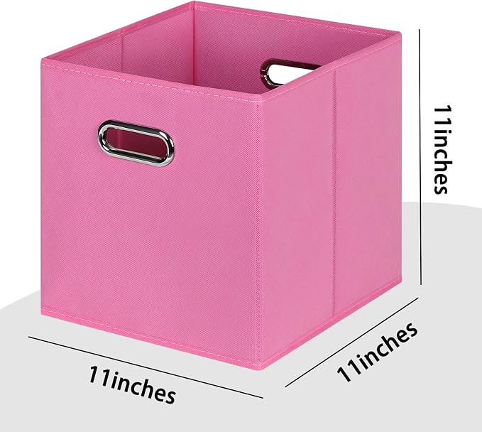 Black Foldable Storage Cubes Bins , Fabric Storage Box Cubes Organizer Baskets with Dual Handles for Home Organizer(Pink)
