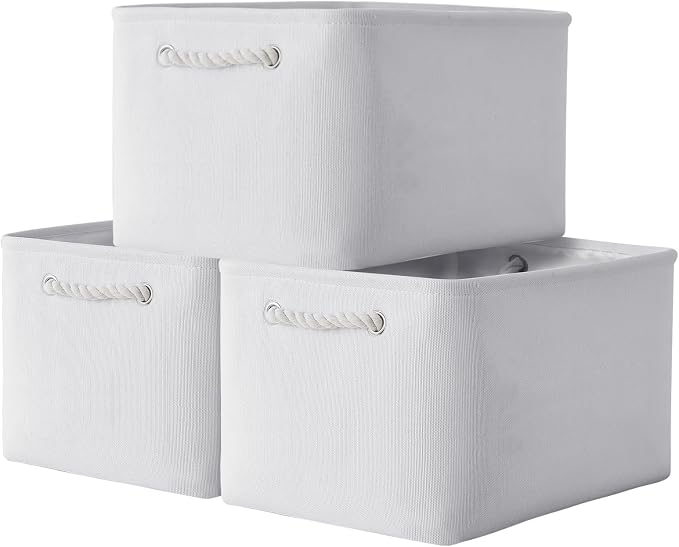 Storage Basket for Shelves - 15.8x11.8x11.8 inch 3 Pack Fabric Storage Cubes, Collapsible Storage Bin for Organizing Organizer Closet Book Gift Dog(White)