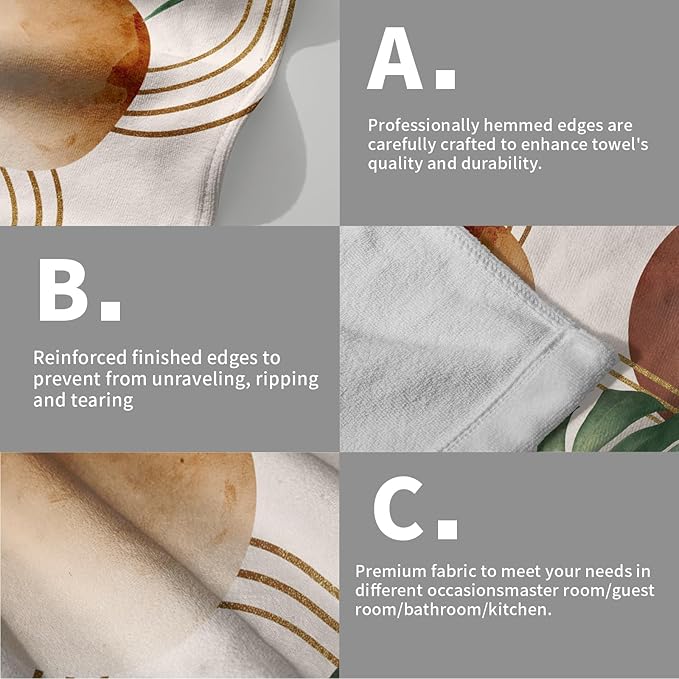 Giwawa Boho Tropical Leaf Towel Set of 2 Mid Century Abstract Gold Line Sun Hand Face Fingertip Towel Quick Dry Absorbent Dish Wash Cloth for Hotel Bathroom Gym Home Spa Decoration