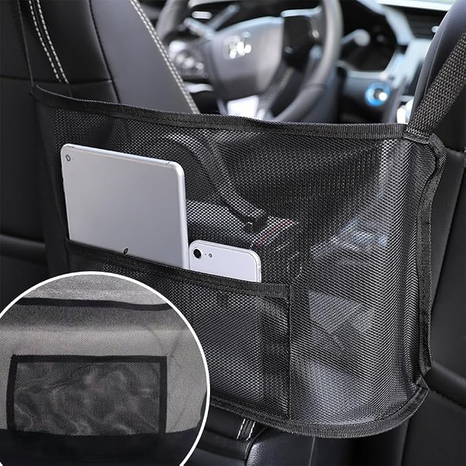 Purse Holder for Car, Car Net Pocket Handbag Holder Between Seats, Car Storage Organizer for Handbag Storage, Car Accessories, Barrier of Backseat Pet (Black)