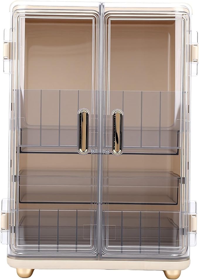 Dpofirs Transparent Door 3 Tier Makeup Storage | Skincare Organizer For Countertop Vanity Large Capacity Jewelry Lipstick Box