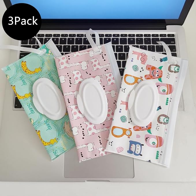 3Pack Baby Wipes Dispenser,Portable Refillable Travel Wet Wipe Pouch,Wipe Container for Bathroom,Car,Travel,Outdoor Camping Sports,Pet Nursery Care,Gifts for Baby Showers of New Parents