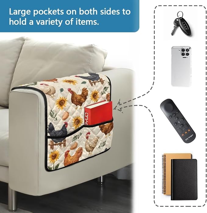 Rooster Sofa Arm Covers for Couch Stretch Armrest Covers Easy to Clean Armchair Cover Sofa Armchair Slipcovers Recliner SofaArm Protector