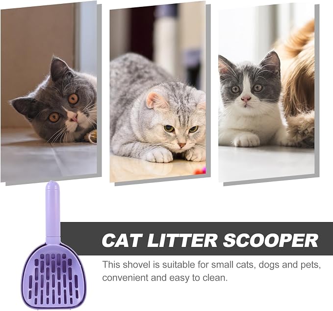 Cat Litter Scoop with Holder, Plastic Litter Cleaning Shovel for Poop, Multi-Functional Wall-Mounted Pet Waste Scooper with Base, Purple for Household Cat and Dog Use