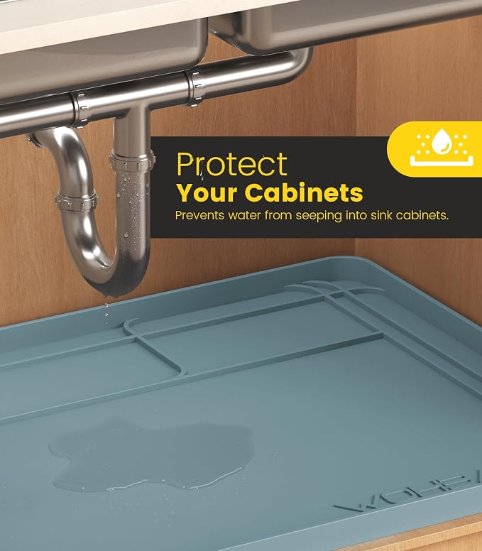 Under Sink Mats for Kitchen Waterproof 34"x22",Teal | Cut to Fit Design for Various Sizes, Leak-Proof Cabinet Protection,Durable Silicone Material,Versatile Home Use