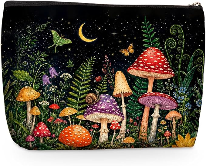 Mushroom Makeup Bag, Moon Mushroom Gifts Cosmetic Bags Travel Organizer Bag