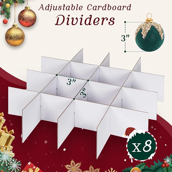 Christmas Ornament Storage Box with Adjustable Dividers Zippered Top Stores up to 128 Holiday Ornaments (3 Inch) Xmas Ball Decorations Organizer Storage Container Bin