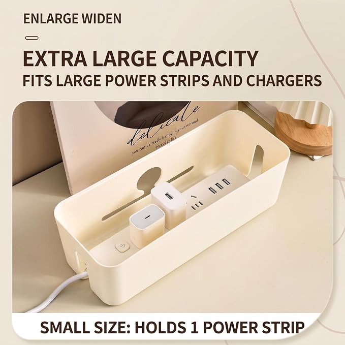Cable Management Box, Dust-Proof & Heat Dissipation Cord Organizer, Hide Power Strips and Messy Wires, 11.8" (L) x 4.3" (W) x 4.5" (H), Home Office Desk Accessories, Includes 3 Stickers & Straps