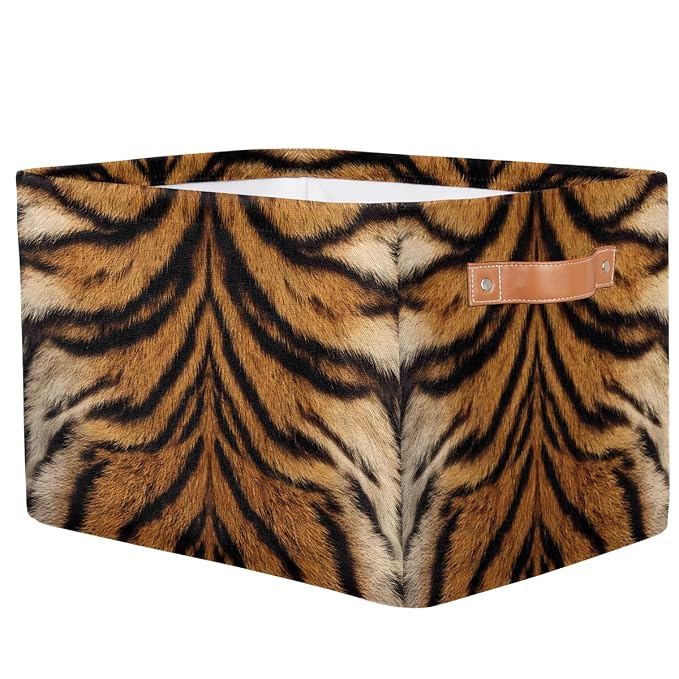 SEULIFE Animal Tiger Leopard Print Foldable Storage Basket, Large Collapsible Organizer Storage Bin Cube Toys Storage Boxes with Handles for Bathroom Kids Nursery Closet Storage, 1 Pack