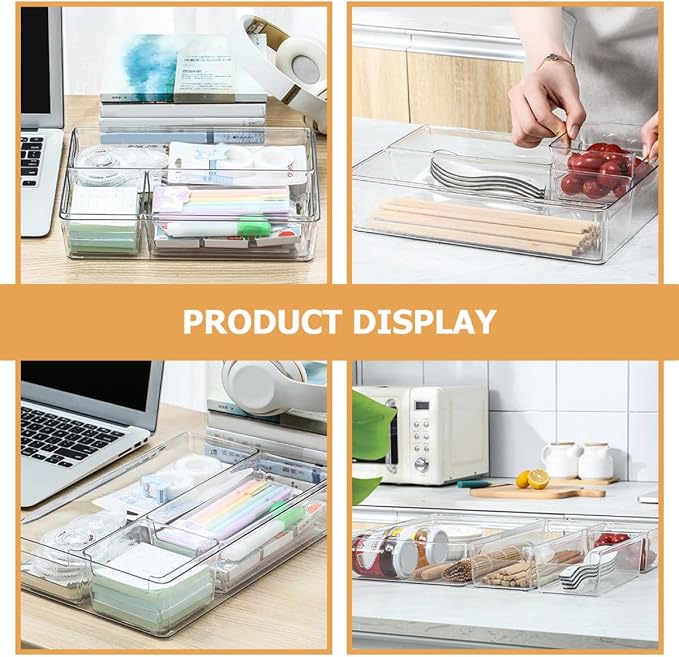 WOONEKY 2pcs Pet Desktop Drawer Organizing Boxes Sundries Storage Bins with Dividers Small and Medium for Office and Makeup Desk Accessories