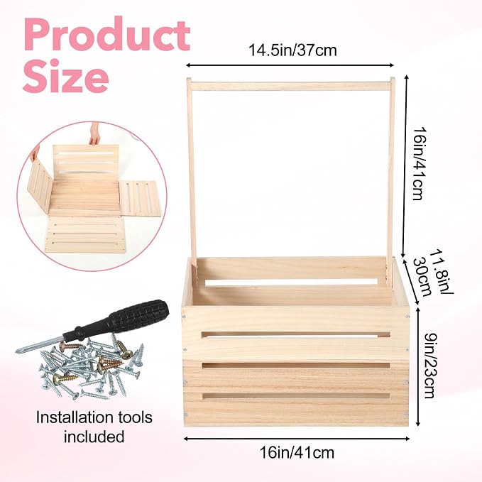 Wooden Baby Shower Crate Closet, Wooden Crate Basket with Handle Baby Gift Basket New Born Welcome Gift Hamper for Boys & Girls Welcome Babies Gifts for New Parents
