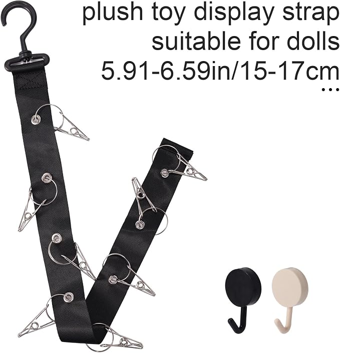 Doll Hanging Organizer, Plush Display Strap Holder Chain with 8 Metal Clips