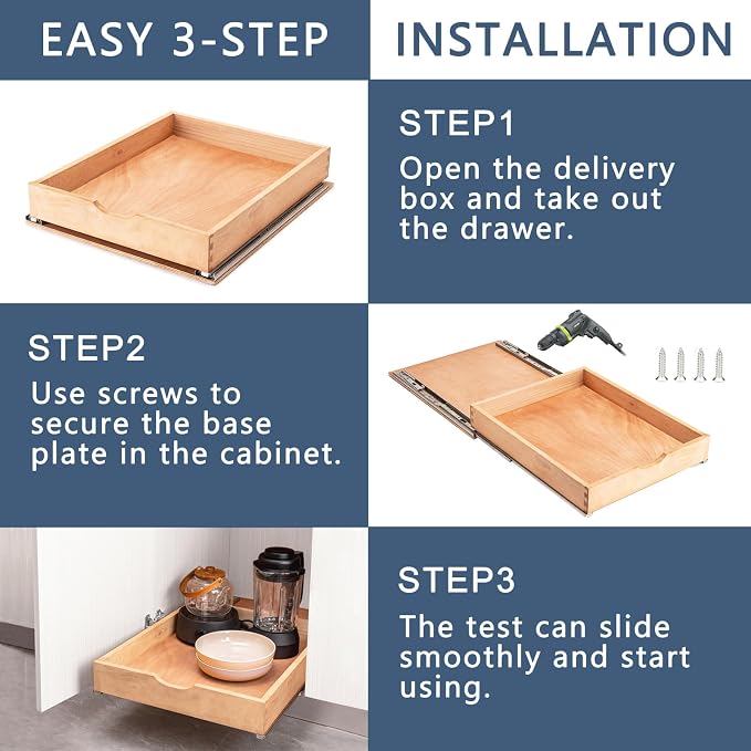 Pull Out Cabinet Drawers - 6x2 Size Options (12-23'W,18-21'D), Pre-Assembled with Soft Close Slides, Solid Beechwood, Easy Installation(18'W x 18'D)