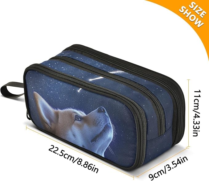Pet Dog Shooting Star Pencil Case Large Capacity Pen Bag School Office Stationery Organizer Zipper Pencil Pouch for Teen Girls Boys Adult