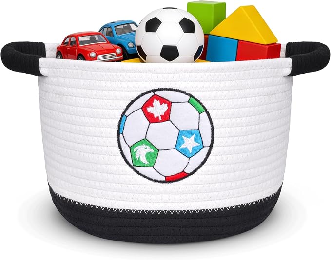 Woven Basket with Handle, 2026 World Cup Storage Basket Laundry Basket Organizer for Baby Shower, Blanket, Shelf, Cat Dog Toy Organizer, or Gifts Empty, 9"x9"x7" Baskets for Organizing