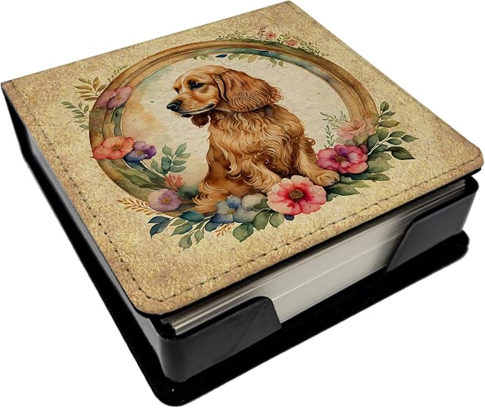 Caroline's Treasures English Cocker Spaniel and Flowers PU Leather Note Paper Holder with Artist-Designed Cover, Desk Accessory, Office Gift
