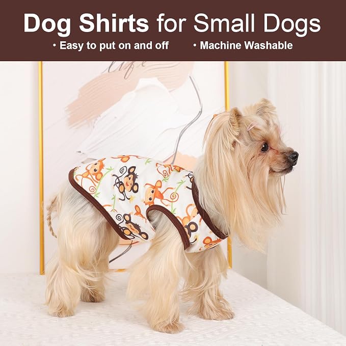 Dog Shirt Vest Dog Clothes for Small Dogs Boy Girl Stretchy Summer Puppy T-Shirts Soft Breathable Lightweight Puppy Sweatshirt Pet Cat Outfit (Monkey, Medium)