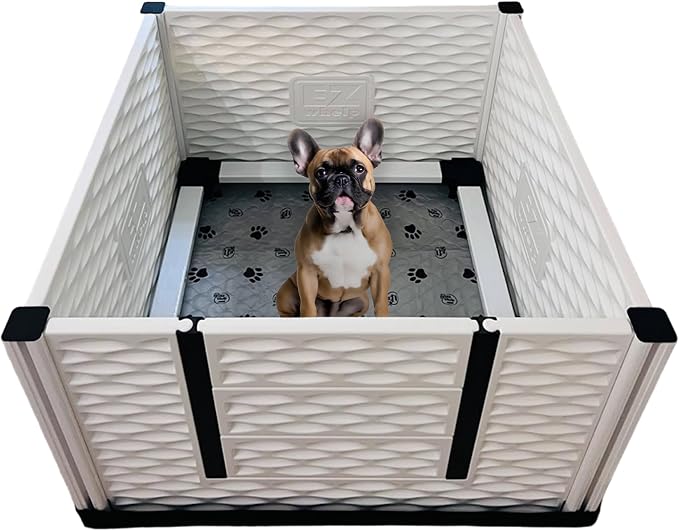EZclassic Dog Whelping Box with Rails, Padded, Small 28" x 28" | Whelping box with gray washable pad, internal puppy safety rails and windowed walls for a comfortable, safe birthing area
