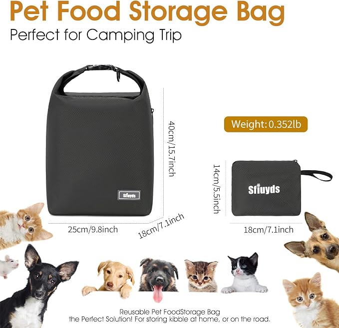 Travel Dog Food Container Pet Food Storage Bag Containers 2PCS Collapsible Travel Dog Bowls Waterproof Camping Storage Essentials Kibble Carrier 20L Easy to Clean (Black, Large)
