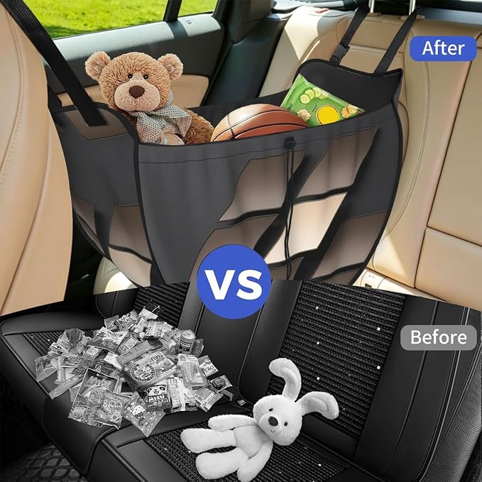 Parallelogram Stack Car Seat Organizer-Backseat Storage Bag for Travel | Waterproof Durable. Holds Snacks Gear Essentials. Fits Most Cars.