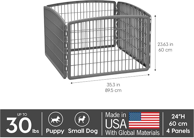 IRIS USA 4-Panel Dog Playpen, Pet Enclosure, Dark Gray | Puppy Training, Flexible Boundary, Configurable Layout, Multi-Shape Setup, Tool-Free Assembly, Stable Non-Tip Base