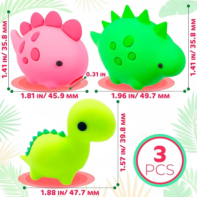 Phone Charger Protector Cute Set of 3, Dinosaur Shape (Green & Pink)