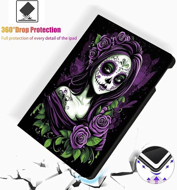 for Microsoft Surface Go 4/3/2/1-10.5" 2021 Tablet Case,Auto Wake/Sleep,Adjustable Stand Protective Cover - Purple Sugar Skull Girl