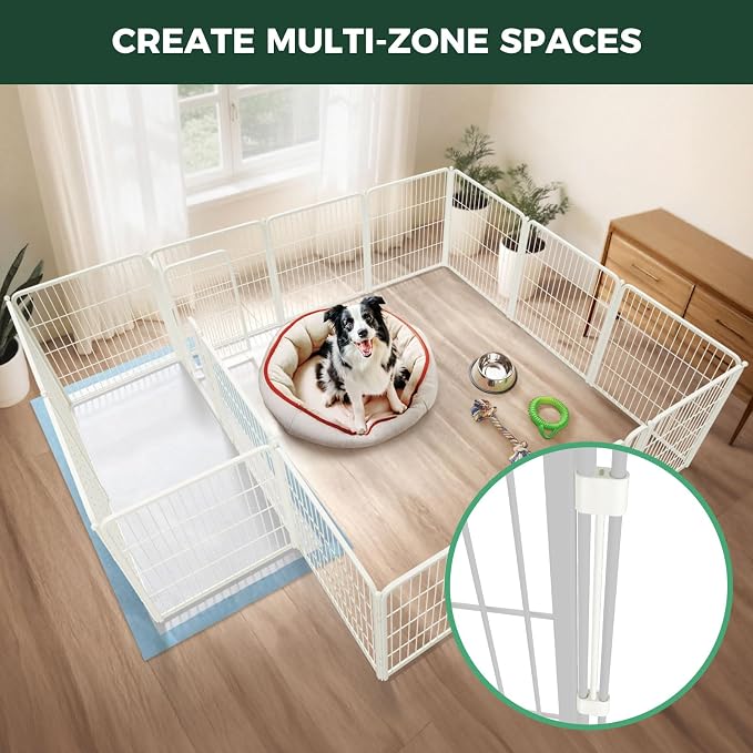FXW Homeplus Indoor Dog Playpen with Divider Connectors, 32" H, 16 Panels | Calm Indoor Play Area, Two-Zone Layout, For Small & Medium Dogs, Patented