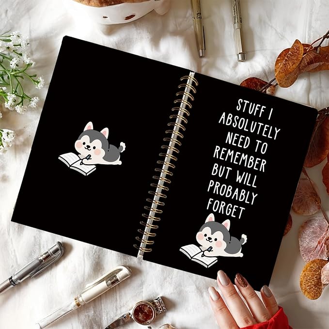 LIANGW Funny Husky Notebook Journal Gifts for Women & Men | Gifts for Husky Lovers Notebooks, Funny Gifts for Coworkers, Black Hardcover Spiral Notebook 5.5x8.3 Inch
