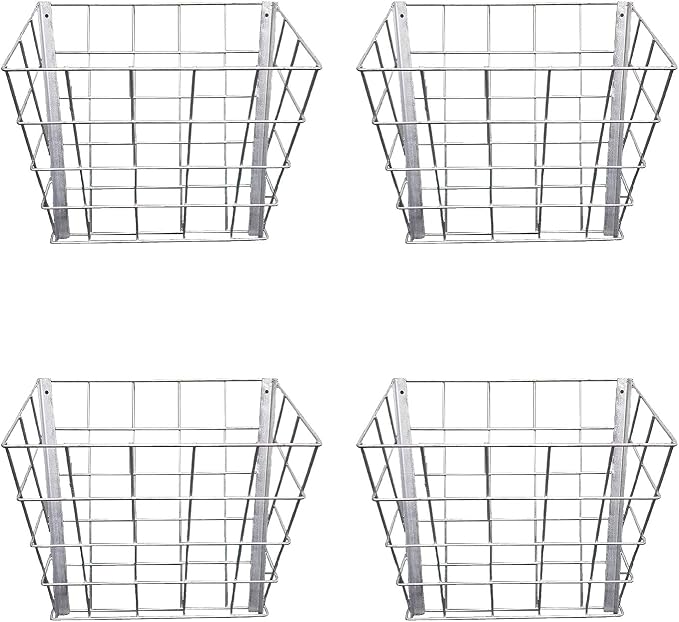Rugged Ranch 4-Pack Galvanized Steel Livestock Hay Feeder Racks for Goats, Sheep, Horses and Cattle – 21"x16"x12", Silver, Wall-Mounted, Rust-Resistant, Lightweight and Stackable