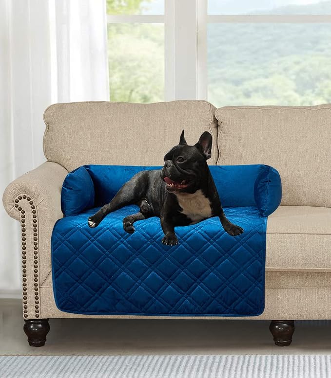 Brilliant Sunshine Dark Blue Velvet Dog Sofa Slipcover, Medium | Calming Pet Couch Bed with Removable & Washable Cover, Funiture Protector & Bed Mat for Dogs, Pets, Cats, 30"×32"×8"