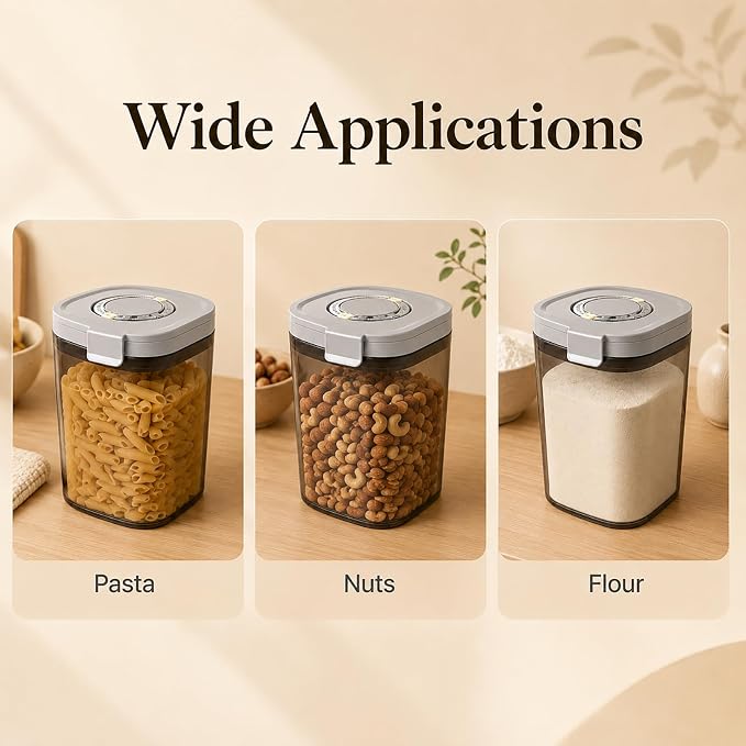 44 oz Airtight Formula Canister with Date Tracker & Scoop, 4.9 x 4.9 x 6.1 in Food Storage Jar for Beans, Grounds, Sugar & Flour, Airtight Container for Kitchen Organization