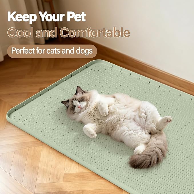 Silicone Cat Bed Mat 34"x22" Pet Crate Mat for Cat Cage, Green | Extra Large Cat Sleeping Mat, Non-slip, Washable, Waterproof Pet Bed Mat with Raised Edge, Pet Playpen Mat to Protect Floors