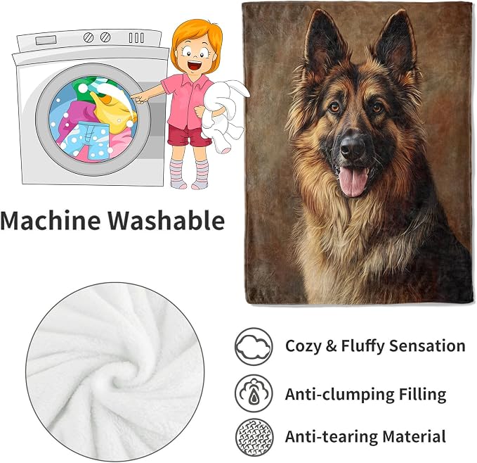 German Shepherd Blanket,60x80in,Realistic Dog Portrait Throw Blankets,Birthday Gifts for Kids Adult & Pet Lovers, Lightweight Soft Fleece,for Sofa Couch Bed Room Modern Decor