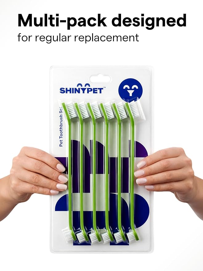 Pet Toothbrush Set of 6 for Dogs & Cats - Dual-Head Dog Toothbrush with Soft Nylon Bristles - Long Handle for Daily Dental Care - Home Use Toothbrush Pack for Small to Large Breed Pets - eBook + App