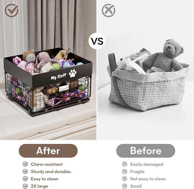 qeerable Dog Toy Basket - Metal Large Dog Toy Box for Small Dog - Dog Toy Storage Bin for Pet - Personalized Large Dog Toy Basket for Puppy and Pet- Dog Toy Organizer Holder Boxes for Living Room