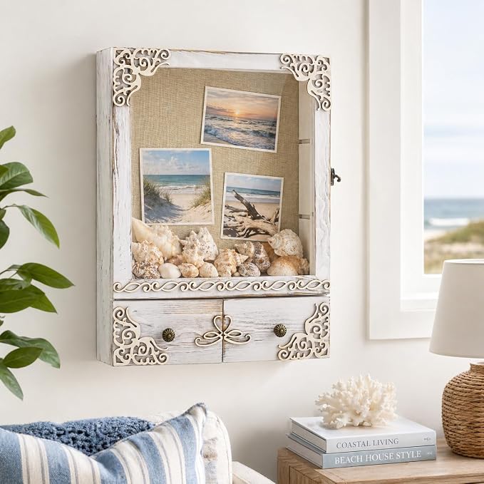 11x16 Wedding Shadow Box Frame with Shelves, White
