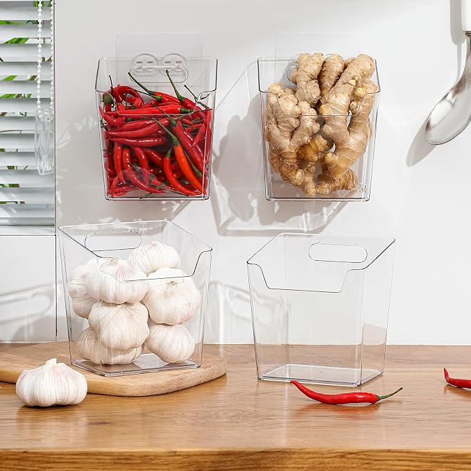 6 Pack Drink Packet Organizer, Clear Acrylic Cabinet Door Organizer Adhesive, Wall Mount Caddy Utensil Holder Floating Bin for Tea Bag Kcup Storage, Sewing Tools, Laundry Pods, Small Cleaning Supply