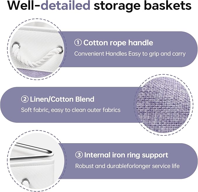 ECDYQXVU 13x13x13 Inch Storage Cube Bins Foldable Organizer Baskets 6 Pack | Soft Cotton Handles, Premium EVA Fabric, Hard Cardboard Bottom, Sturdy Metal Rim, Closet Shelf, Living Room, Bedroom, Laundry