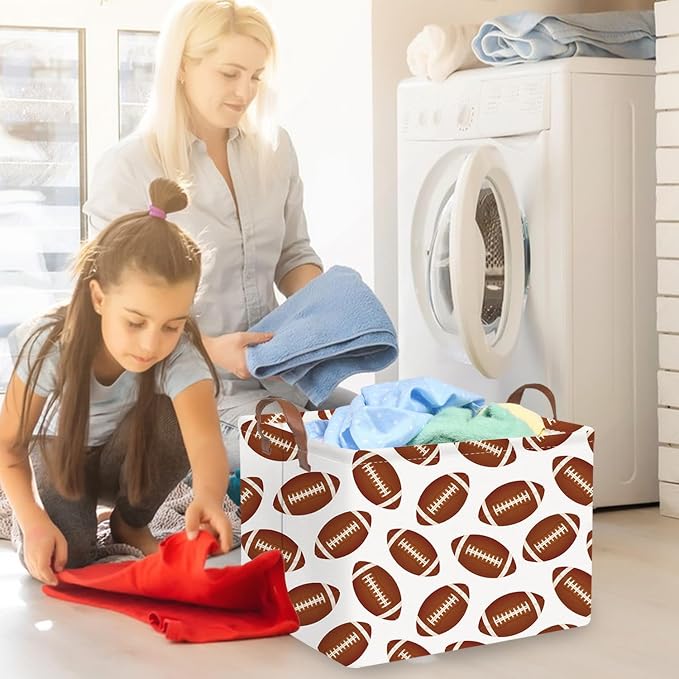 FXOLCSHE Rectangular Football Basket,Toy Organizer,Gift basket with handles,Kids Toys Storage Basket,Gift Box,Room decor (Footballs)