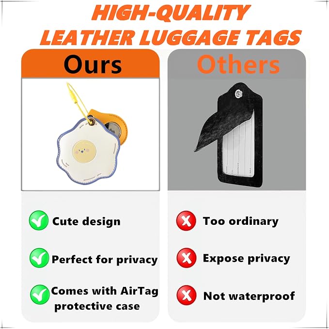 PU Leather Luggage Tag with Airtag Holder Case Set and Name ID Label | Hidden Compartment for AirTag Travel Suitcase Tracking Case with Stainless Steel Loop,Cute Fruit Plant Animals Styles,Egg