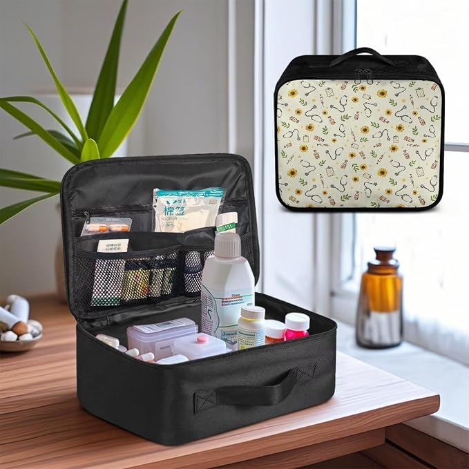 Medical Bag for Travel First Aid Bag Empty Stethoscope Sunflower Patterns First Aid Pouches Empty Medium Storage Compact Survival Medicine Bag for Home Office Car Travel School