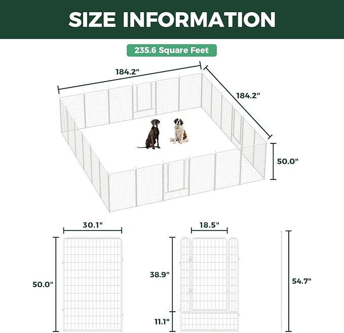 FXW Rollick Dog Playpen, Indoor, Yard & RV Camping, 50"H, 24 Panels | Easy setup, Heavy-duty, DIY layouts, for Ultra Large Dogs, Patented