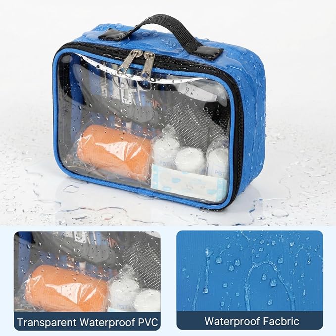 Empty First Aid Bag Clear PVC Waterproof Organizer Pouch Zipper Colored First Aid Kit for EMT Outdoor Travel (Blue)